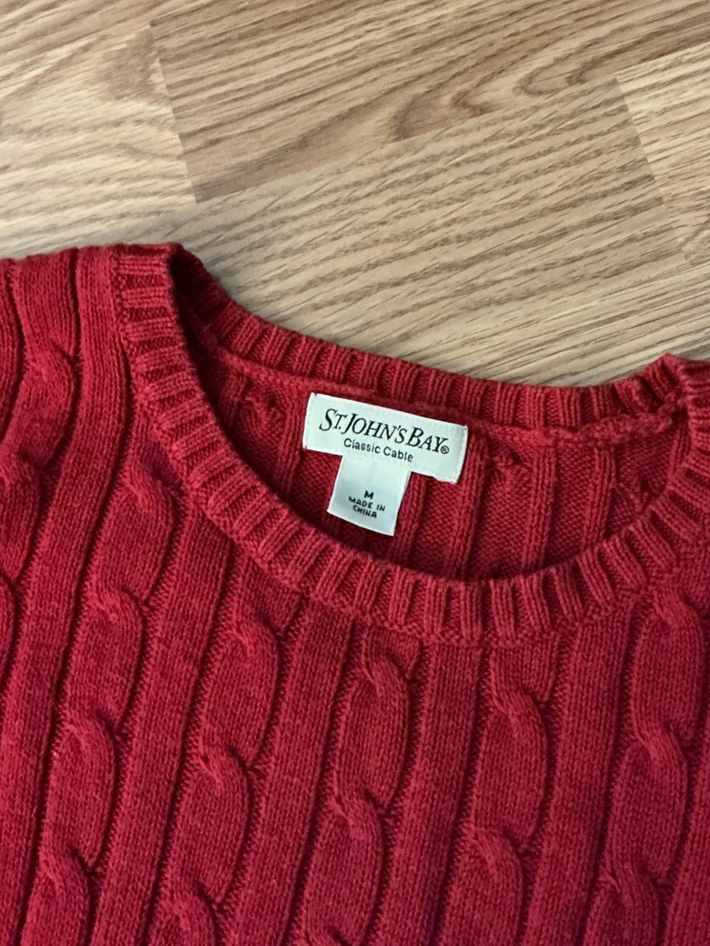 St.John's Bay Red Cable-Knit Crewneck Sweater Size Medium - Picture 6 of 6